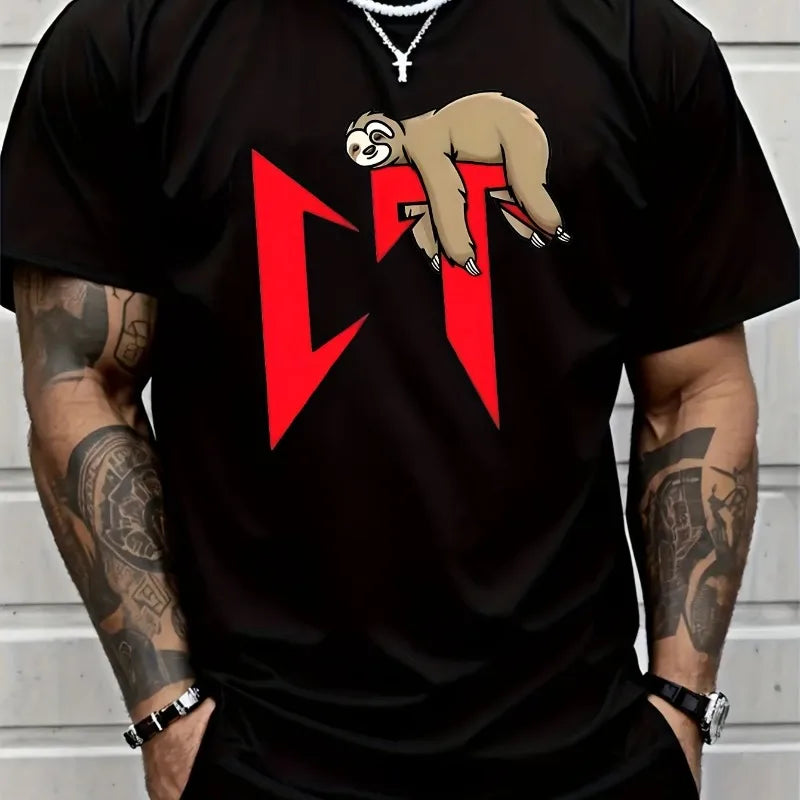 Men's Cotton Summer Loose Size Gas Monkey Creative Pattern Print Slim Fit Casual Sports Round Neck Short Sleeved T-shirt Tops