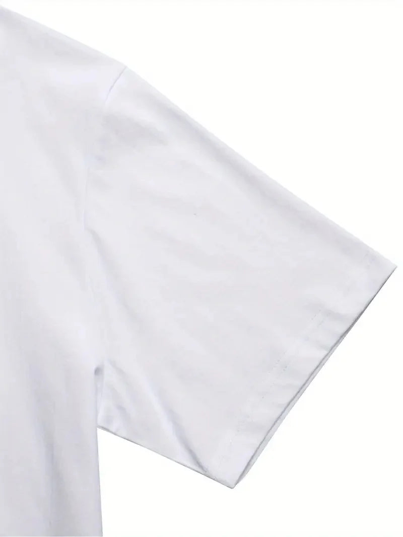 Men's summer 100% pure cotton fashionable casual sports loose edition pattern printed round neck short sleeved T-shirt top