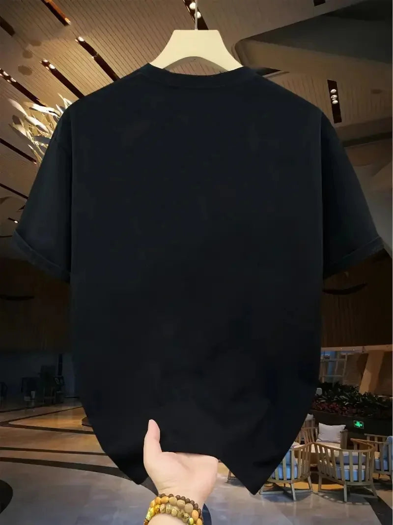 Men's summer 100% pure cotton fashionable casual sports loose edition pattern printed round neck short sleeved T-shirt top