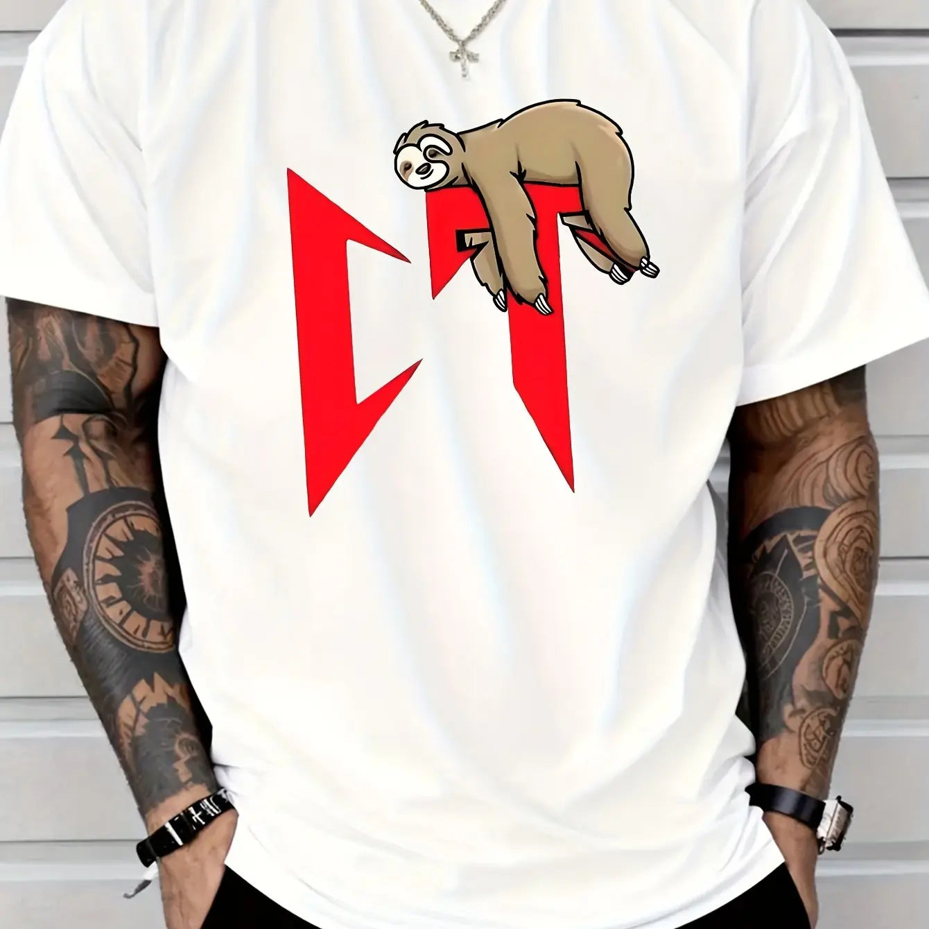 Men's Cotton Summer Loose Size Gas Monkey Creative Pattern Print Slim Fit Casual Sports Round Neck Short Sleeved T-shirt Tops